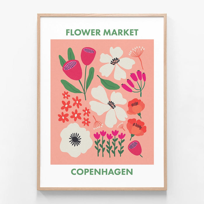 Copenhagen Flower Market oak framed print