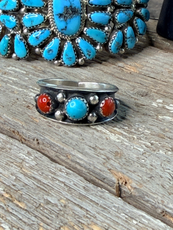 Coral & Turquoise Ring Size: 11