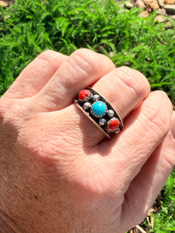 Coral & Turquoise Ring Size: 11
