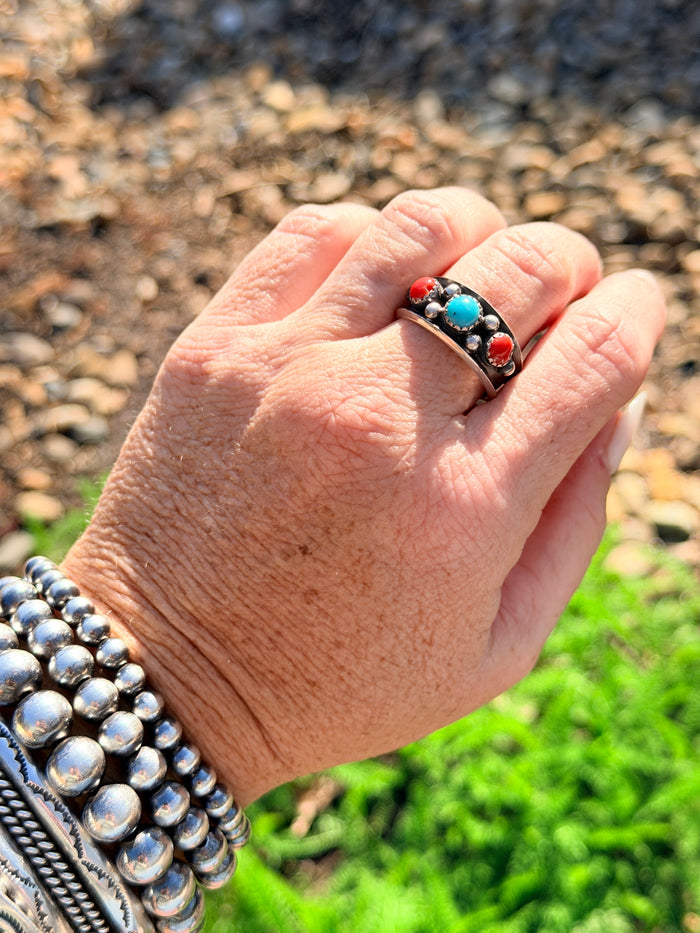 Coral & Turquoise Ring Size: 11