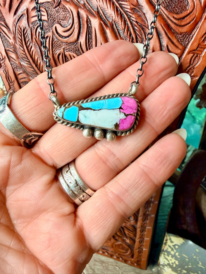 Cotton Candy and Sterling Silver Necklace by Chassity Belone