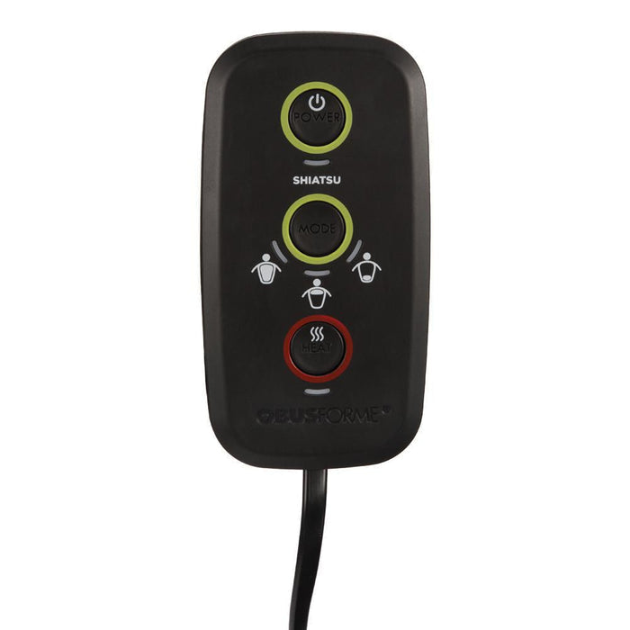 Télécommande avec 3 boutons. Du haut vers le bas: Bouton de mise en marche, bouton de fonction et bouton de chaleur.