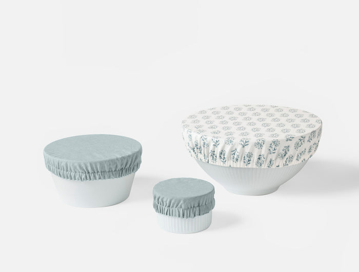 Coyuchi Conserve Organic Bowl Covers - Coyuchi | Dew Chrysanthemum/Surf Chambray