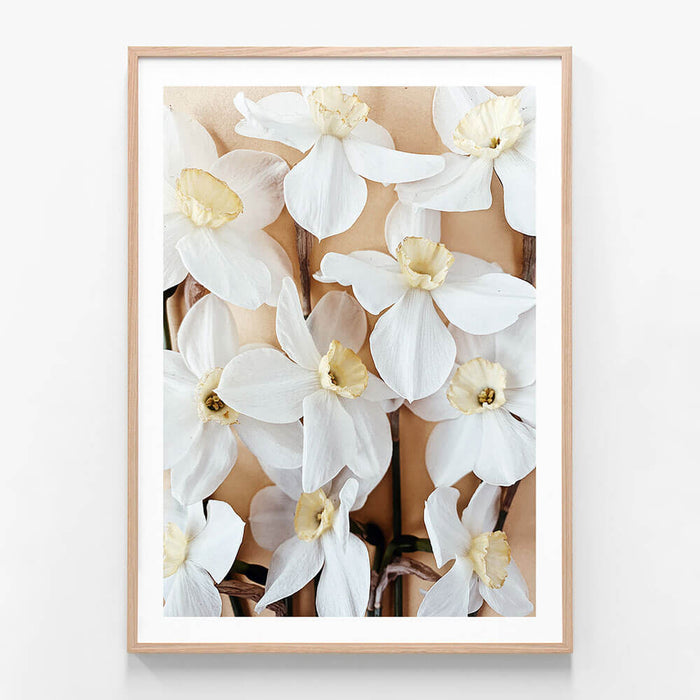 Daffodils wall art print in oak frame