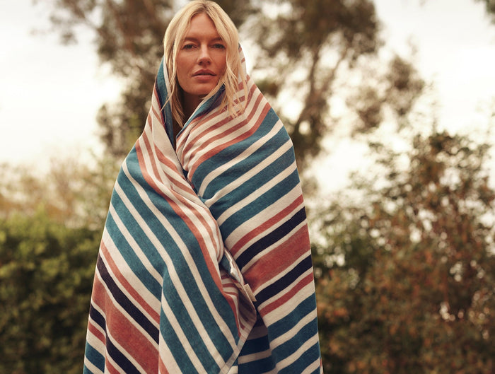 Dawn Stripe Organic Beach Towel - Coyuchi | Aquamarine Stripe