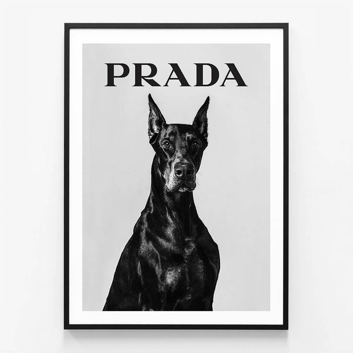 Prada Doberman wall art print in black frame