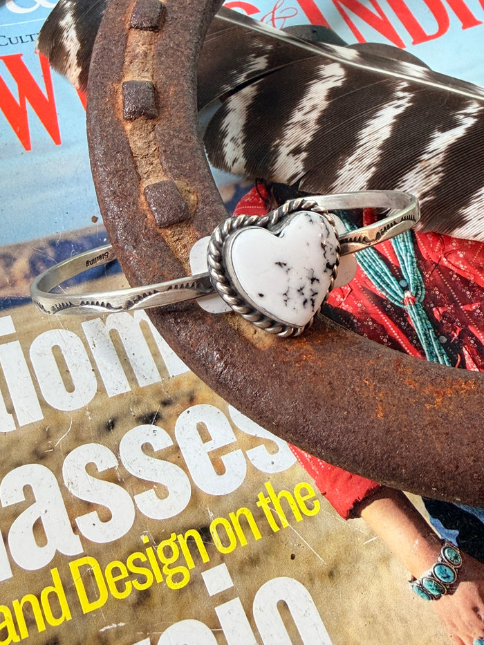 Donovan Skeets Navajo Handmade White Buffalo Heart Cuff