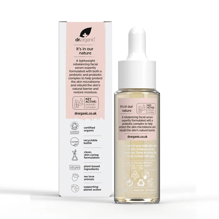 Dr. Organic skincare serum bottle with packaging on a white background