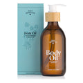 Brown bottle of Dublin Herbalists body oil with a pump
