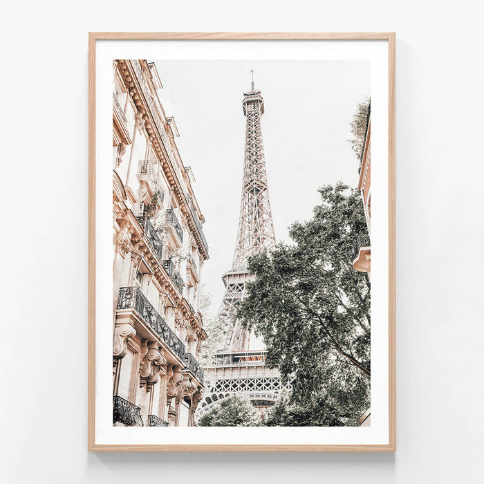 Eiffel Tower wall art print in oak frame