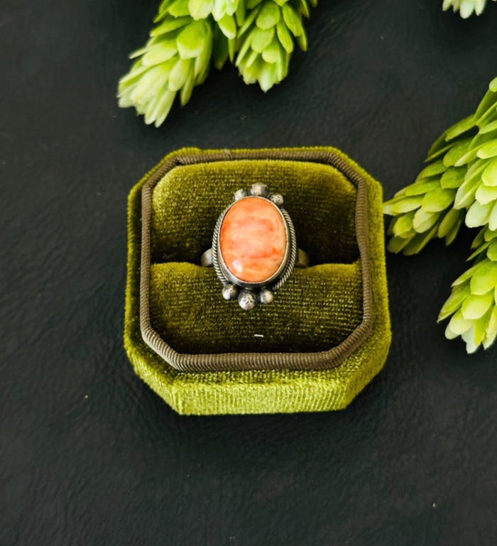 Eli Skeets Spiny Oyster & Sterling Silver Ring Size 7.5