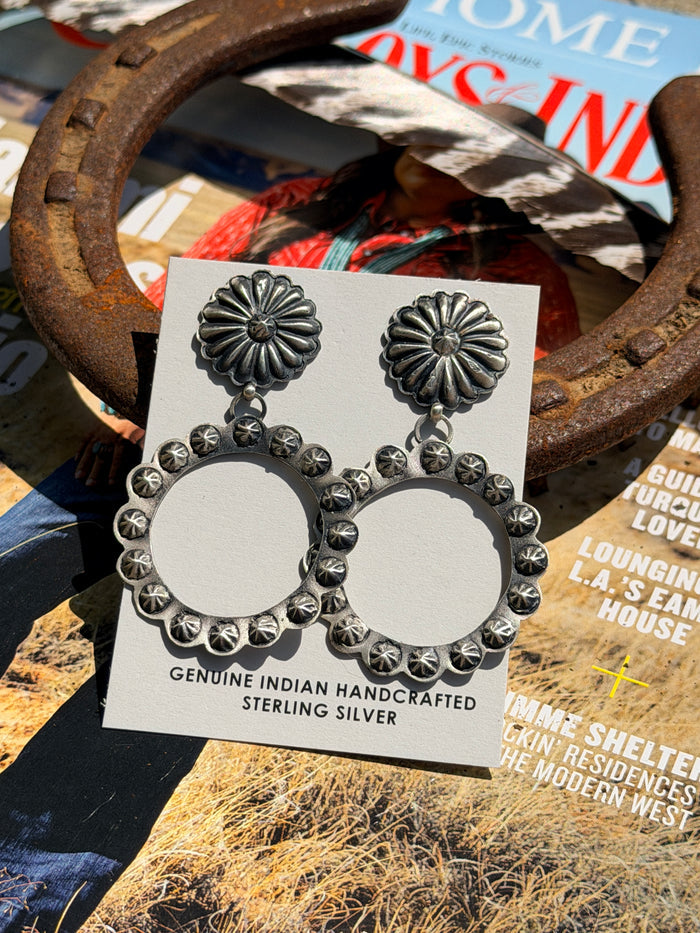 Eugene Charley Sterling Silver Concho Dangle Earrings