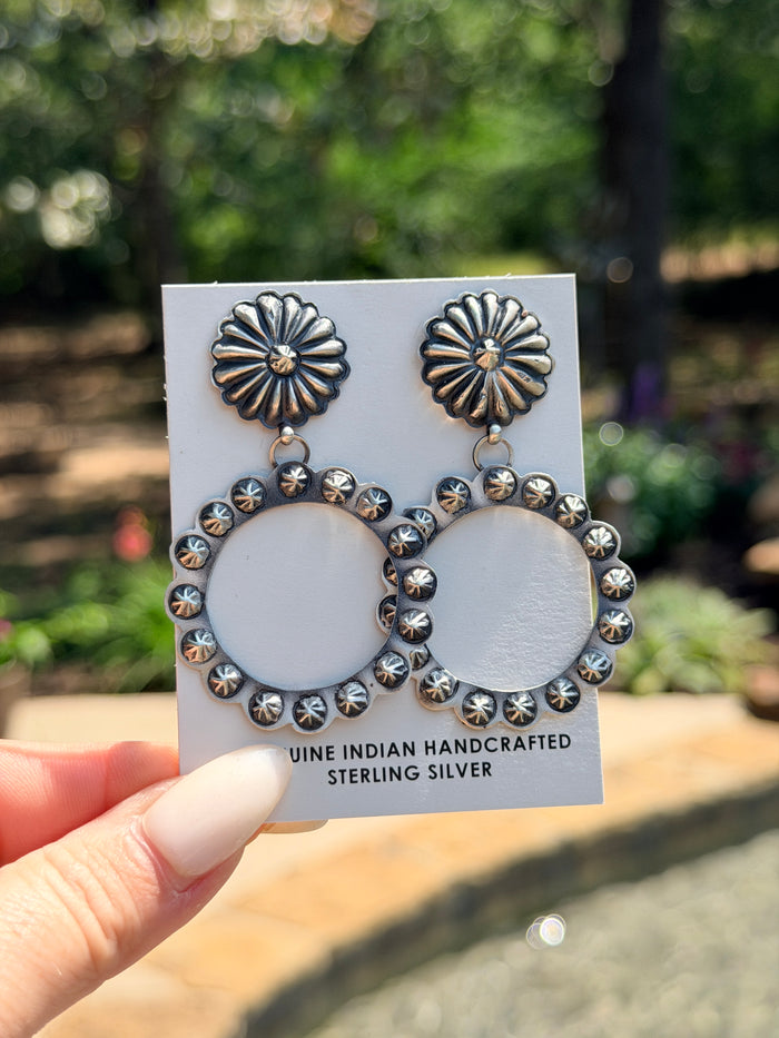 Eugene Charley Sterling Silver Concho Dangle Earrings