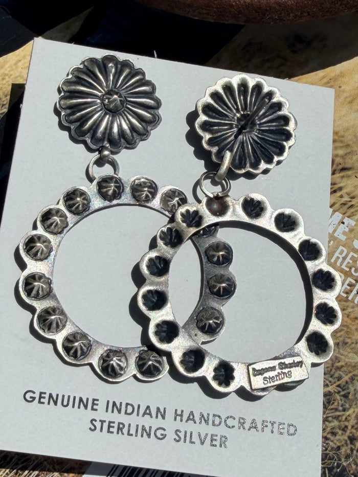 Eugene Charley Sterling Silver Concho Dangle Earrings