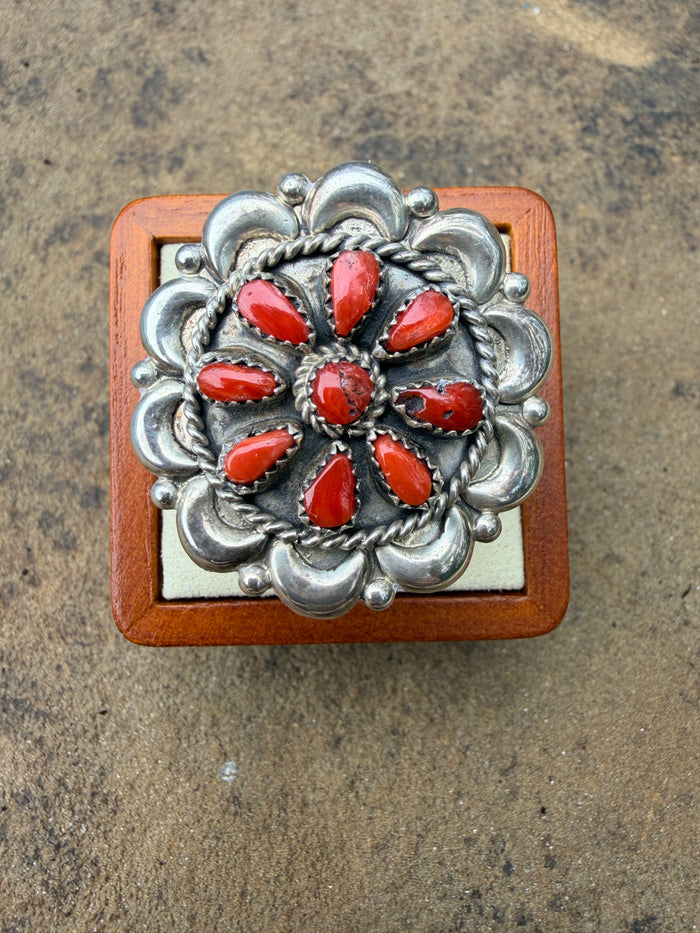 Eunis Wilson Coral & Sterling Silver Cluster Ring Size 7