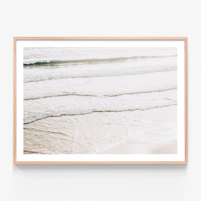 Evening Waves wall art print in oak frame