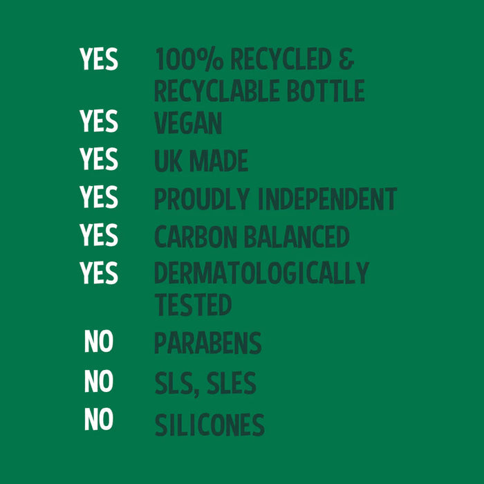 Green background with text highlighting product features and certifications.
