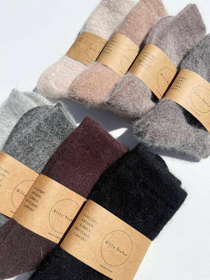 FLUFFY ANGORA SOCKS - NEUTRAL