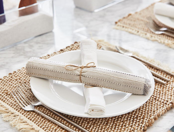 Fringe Stripe Organic Napkins, Set of 4 | Neutrals