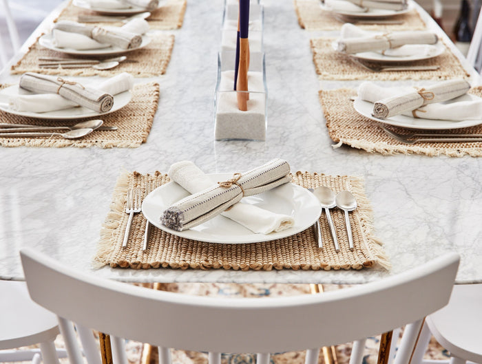 Fringe Stripe Organic Napkins, Set of 4 | Neutrals