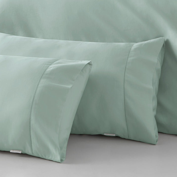 Funda almohada algodón orgánico con vainica color hielo - Qutun - Detalle de la vainica
