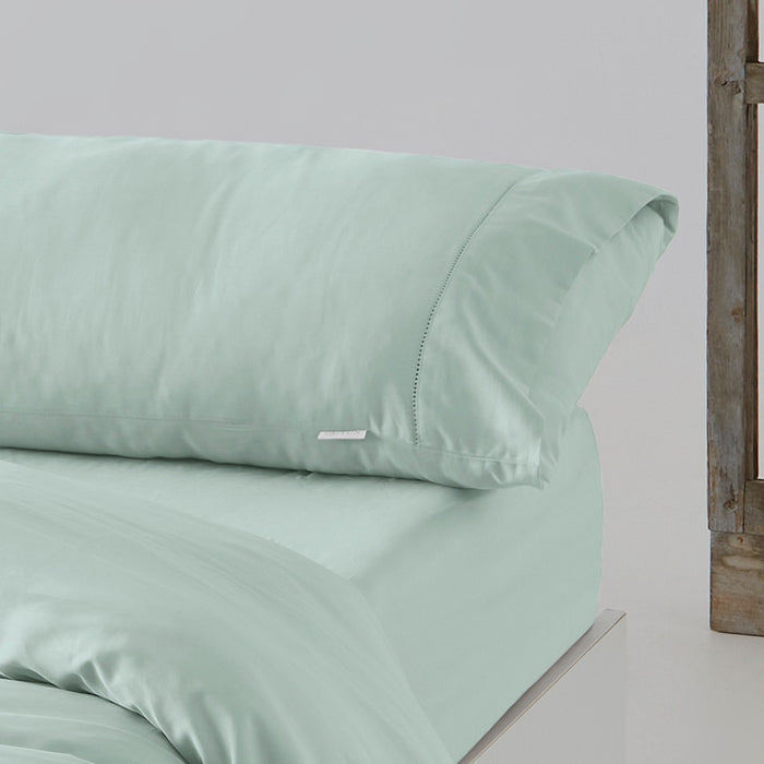Funda almohada algodón orgánico con vainica color hielo - Qutun - Aproximación