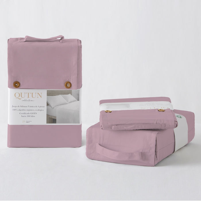 Funda almohada algodón orgánico con doble pespunte color néctar - Qutun - Presentación en bolsa de tela