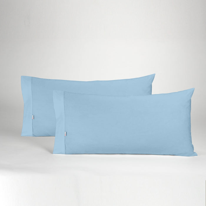 Funda de almohada algodón azul celeste dos piezas abertura lateral
