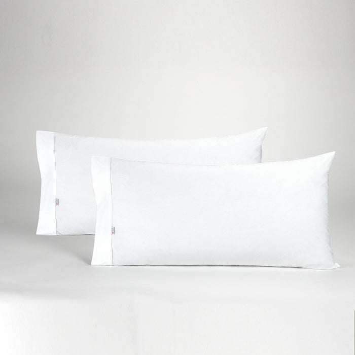Funda de almohada algodón blanco dos piezas abertura lateral