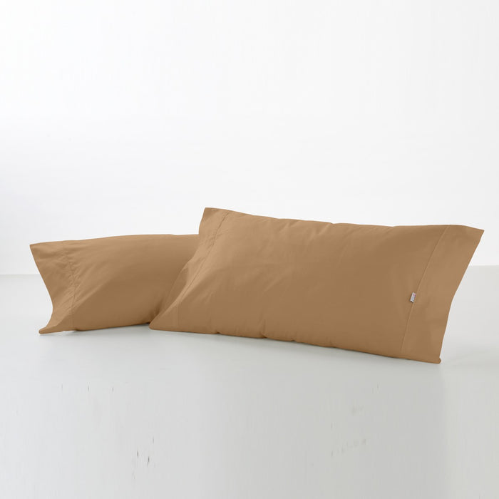 Funda de almohada algodón marrón dos piezas abertura lateral