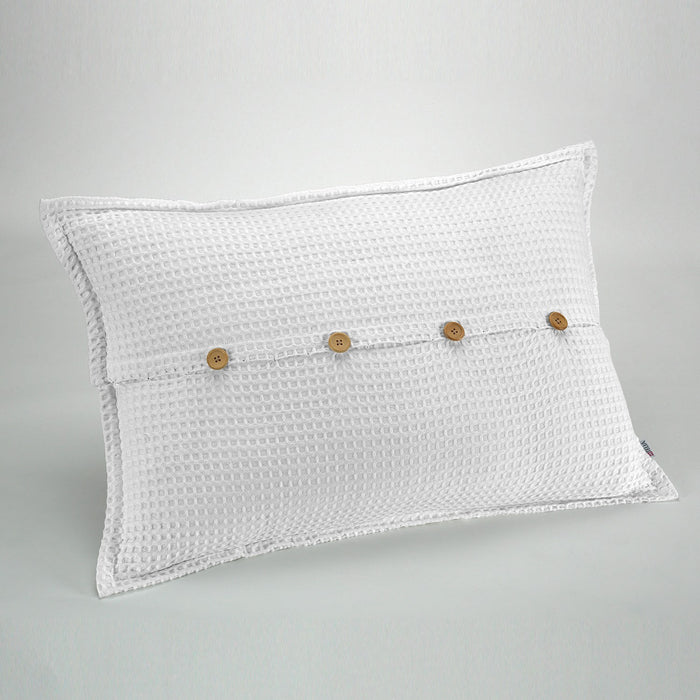 Funda de cojín tejida Banús 50x75 cm color blanco. Cierre con botones