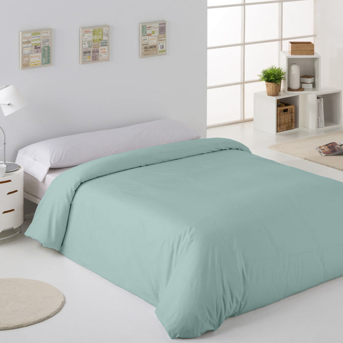 Funda nórdica lisa algodón aqua escena de cama
