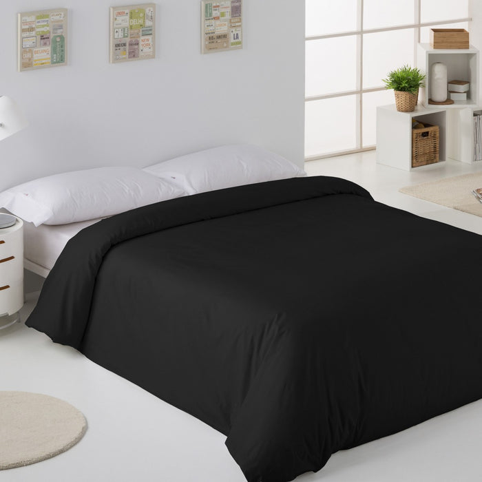 Funda nórdica lisa 50-50 negro escena de cama
