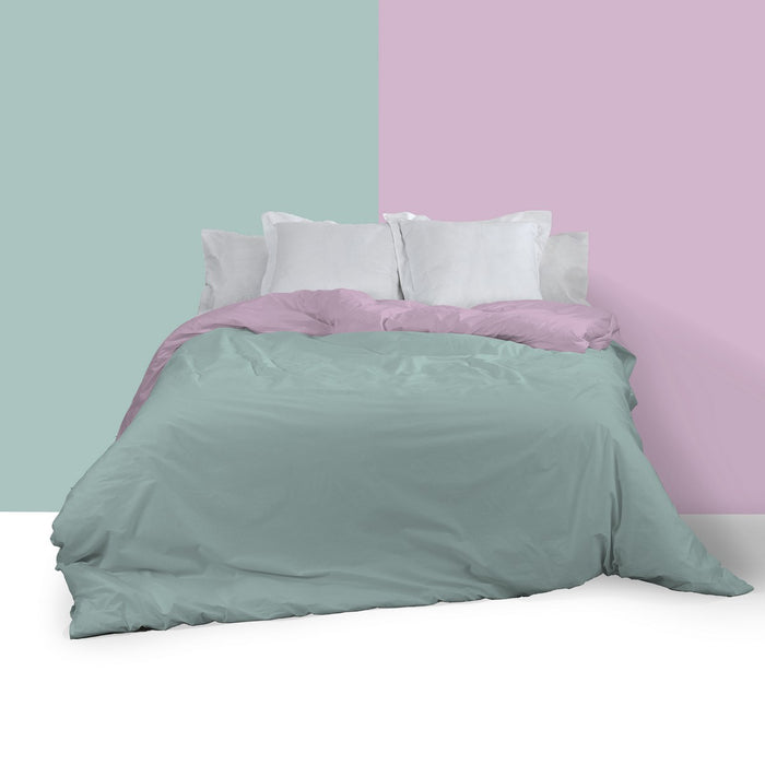 Funda nórdica reversible algodón aqua-malva vista frontal anverso