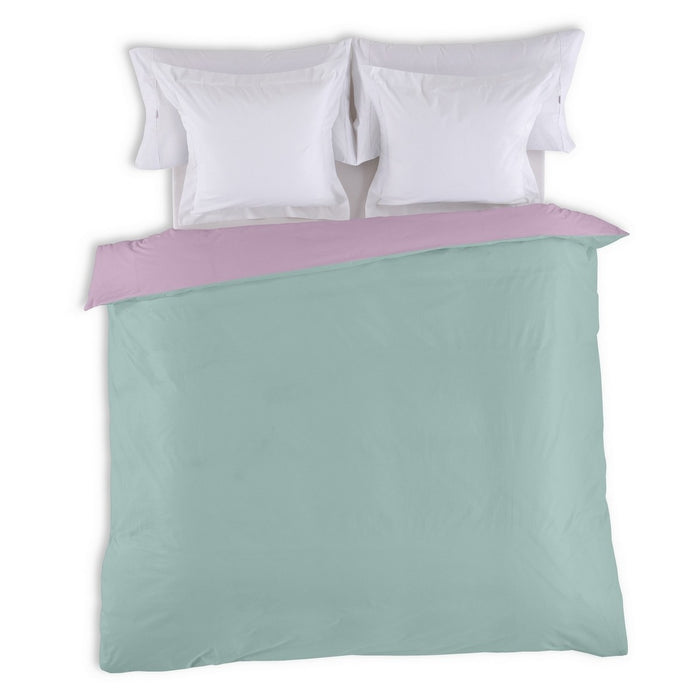 Funda nórdica reversible algodón aqua-malva vista cenital anverso