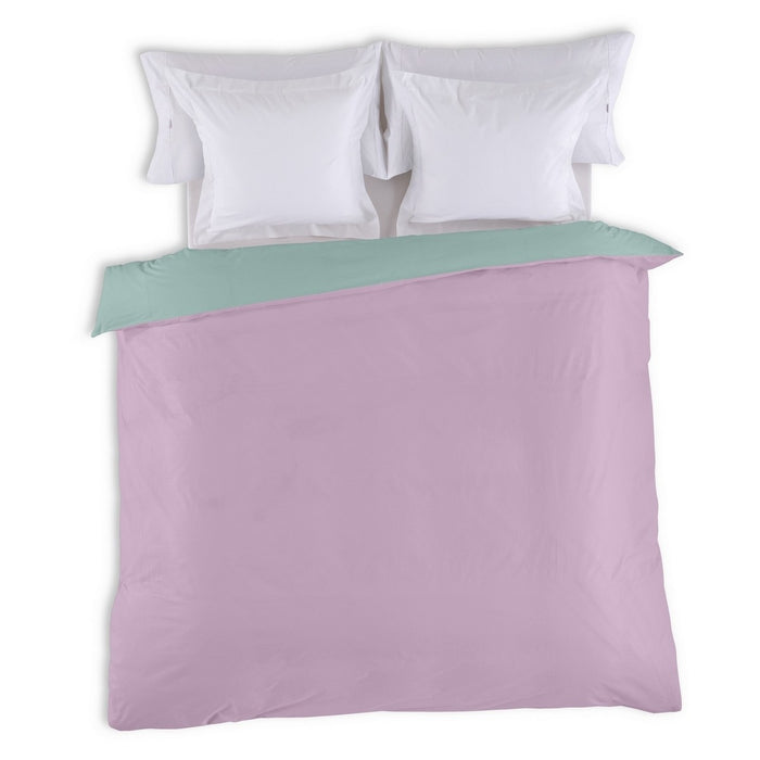 Funda nórdica reversible algodón aqua-malva vista cenital reverso