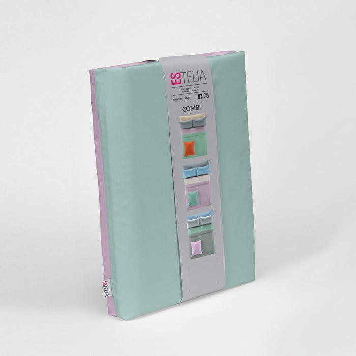 Funda nórdica reversible algodón aqua-malva presentación en bolsa de tela
