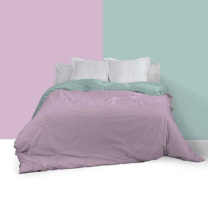 Funda nórdica reversible algodón aqua-malva vista frontal reverso