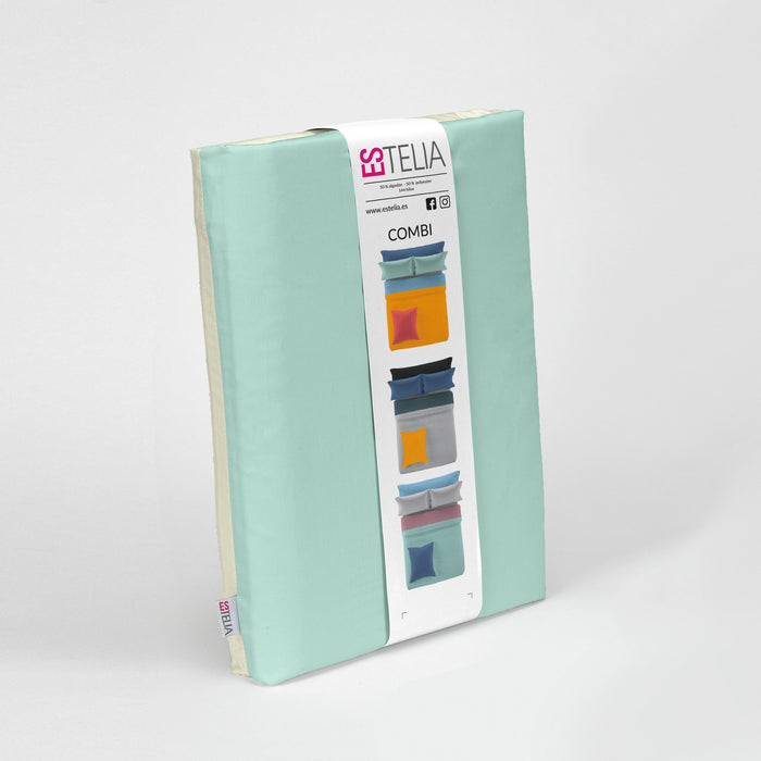Funda nórdica reversible aqua-crema presentación en bolsa de tela