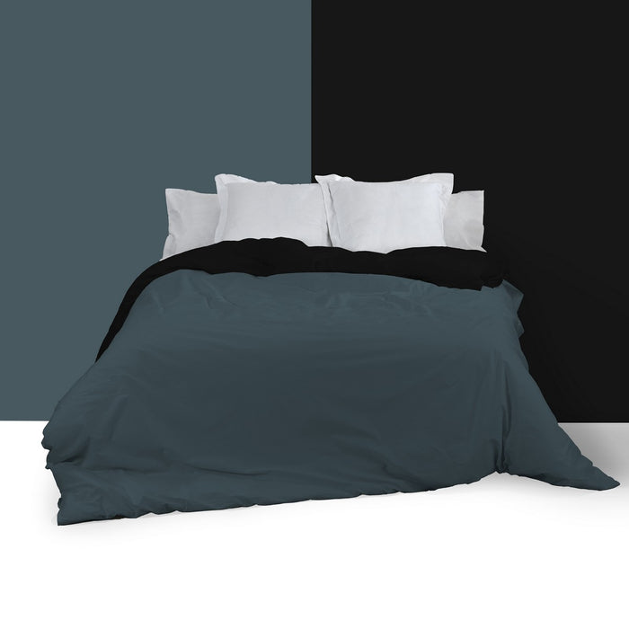 Funda nórdica reversible negro-gris escena de cama reverso