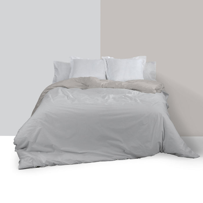 Funda nórdica reversible perla-plomo escena de cama anverso