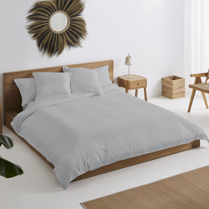 Funda nórdica tejida Piles perla escena de cama