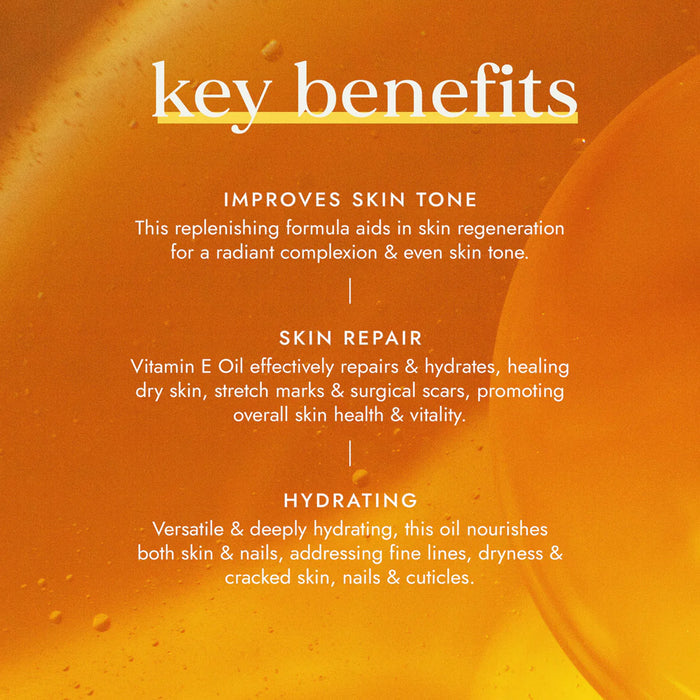 Key benefits of a skin care product on an orange background