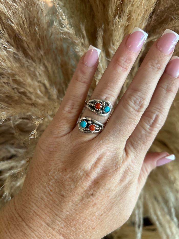 Genevieve Francisco Turquoise and Coral Adjustable Ring