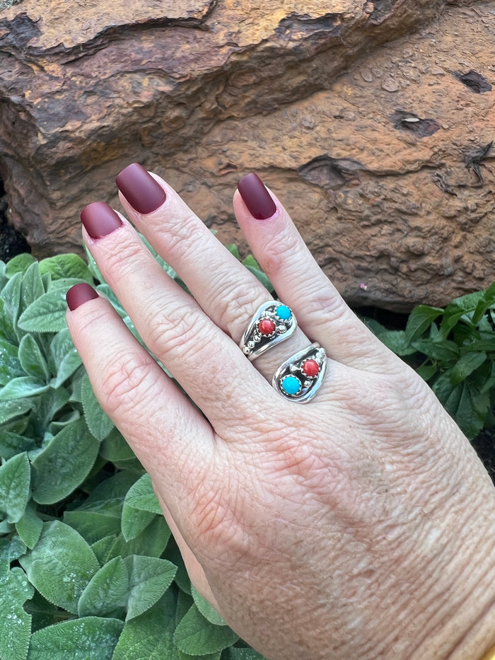 Genevieve Francisco Turquoise and Coral Adjustable Ring