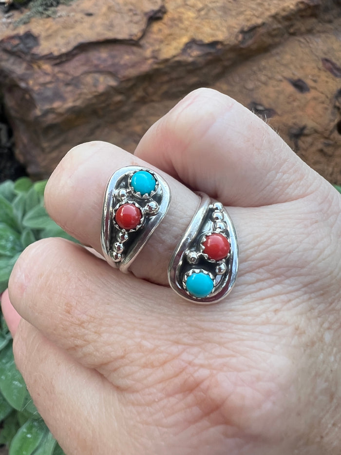 Genevieve Francisco Turquoise and Coral Adjustable Ring