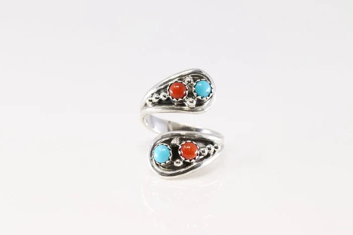 Genevieve Francisco Turquoise and Coral Adjustable Ring