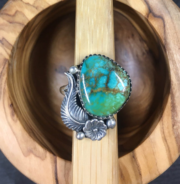 Geniune Turquoise Floral Feather Rings