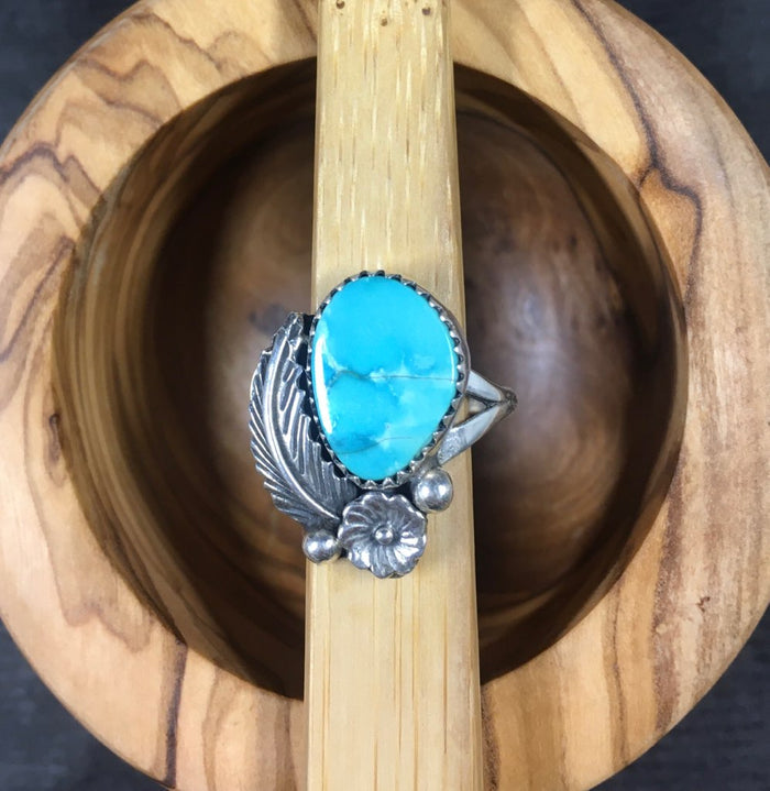 Geniune Turquoise Floral Feather Rings