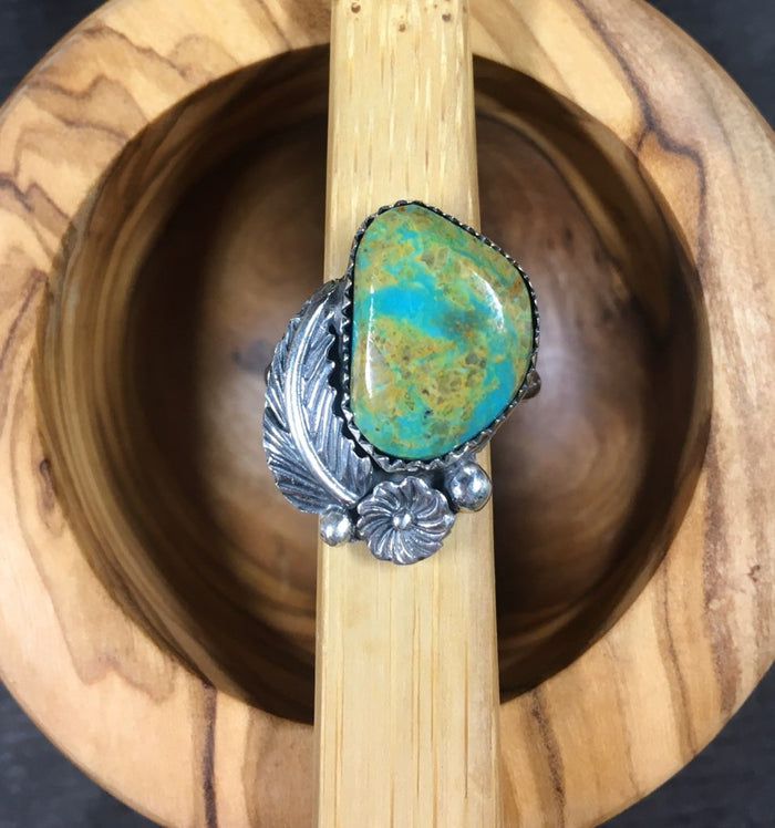 Geniune Turquoise Floral Feather Rings